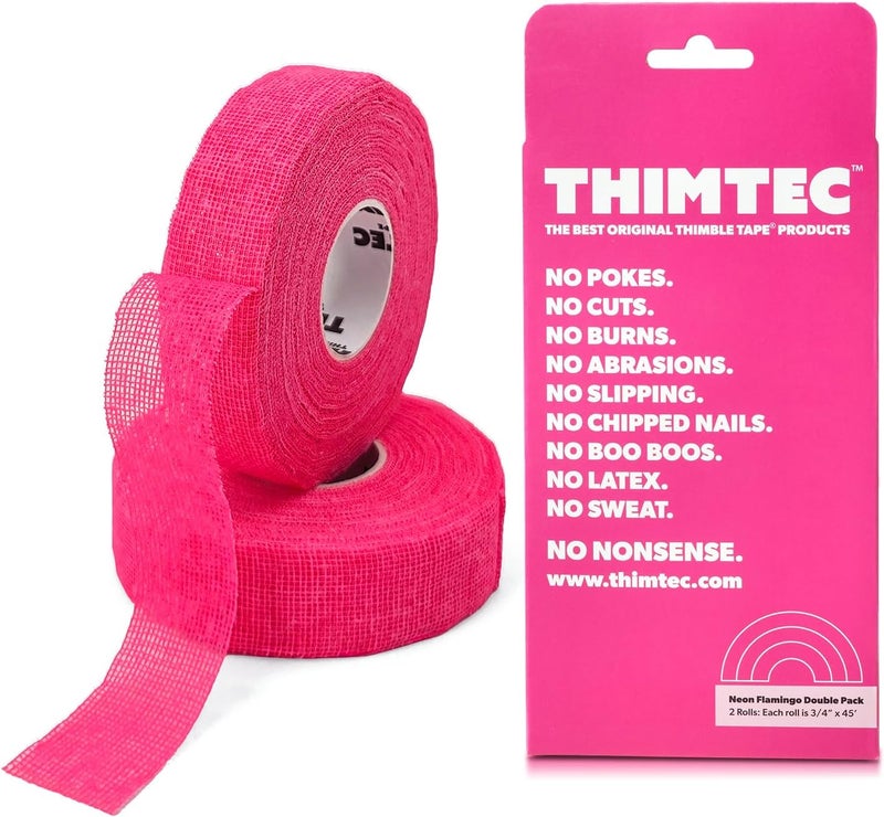 THIMTEC - The Original Thimble Tape for Hand Sewing - Fully Adjustable Nail & Finger Protector - A Smarter Alternative to Classic Knitting Thimbles - Neon Flamingo, 2-Pack - Image 1